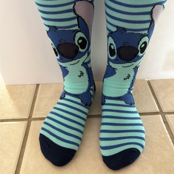 Disney Stitch Crew Socks Bundle | Size 9-13 | Blue & Striped | 2-Pack - Picture 4 of 6